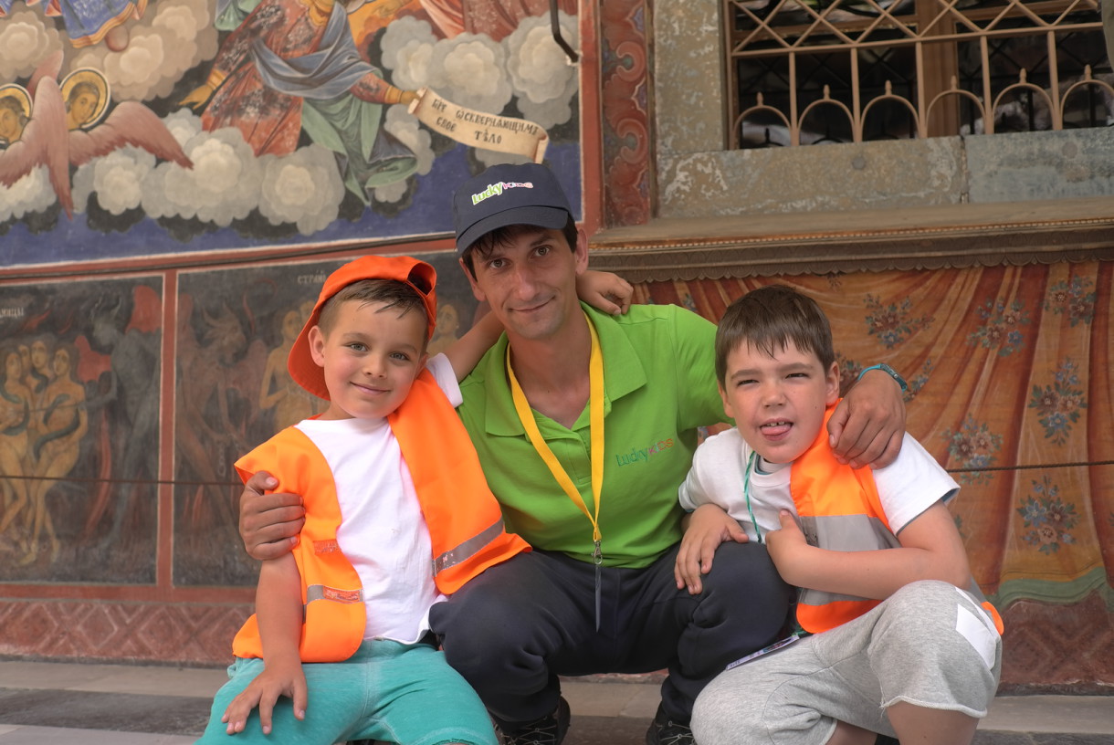 Children and animator in the Rila Monastery | Lucky Kids